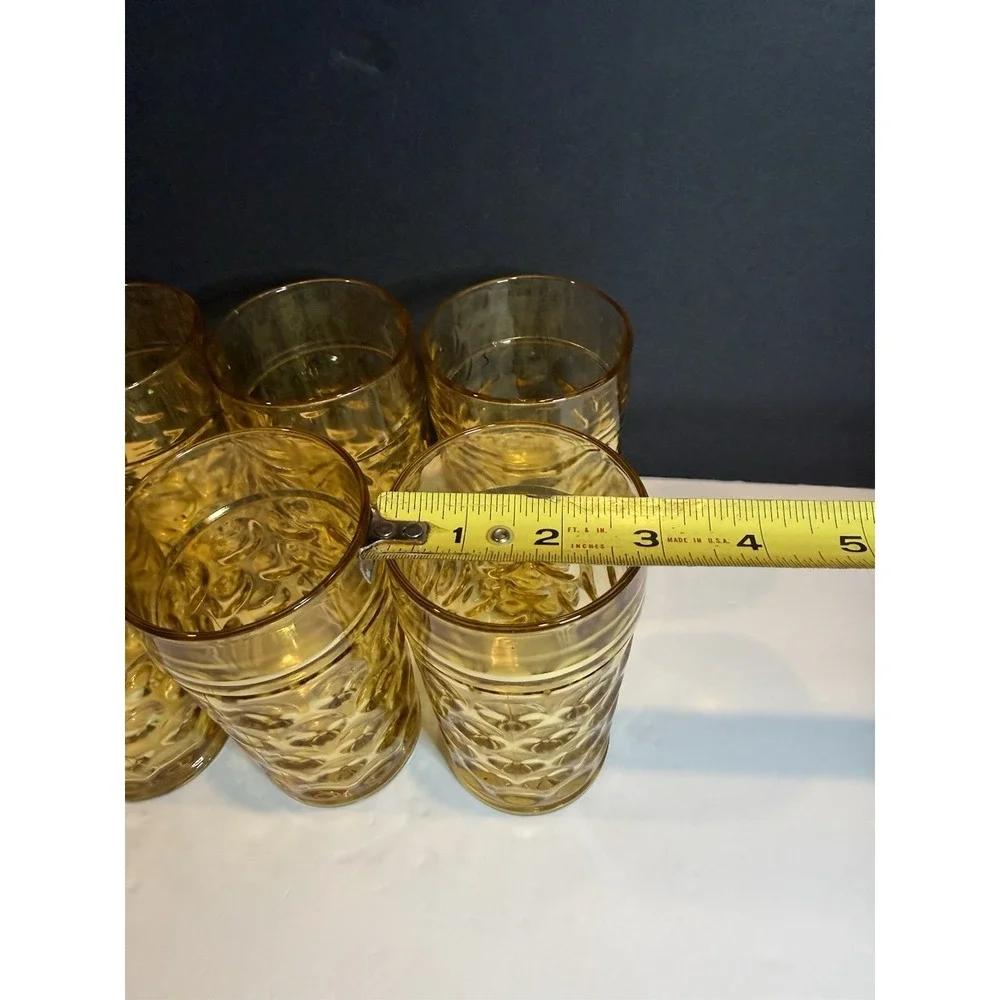 Vintage Hazel Atlas Eldorado Amber Dots 8 oz Tumblers Set of 8 Glasses MCM